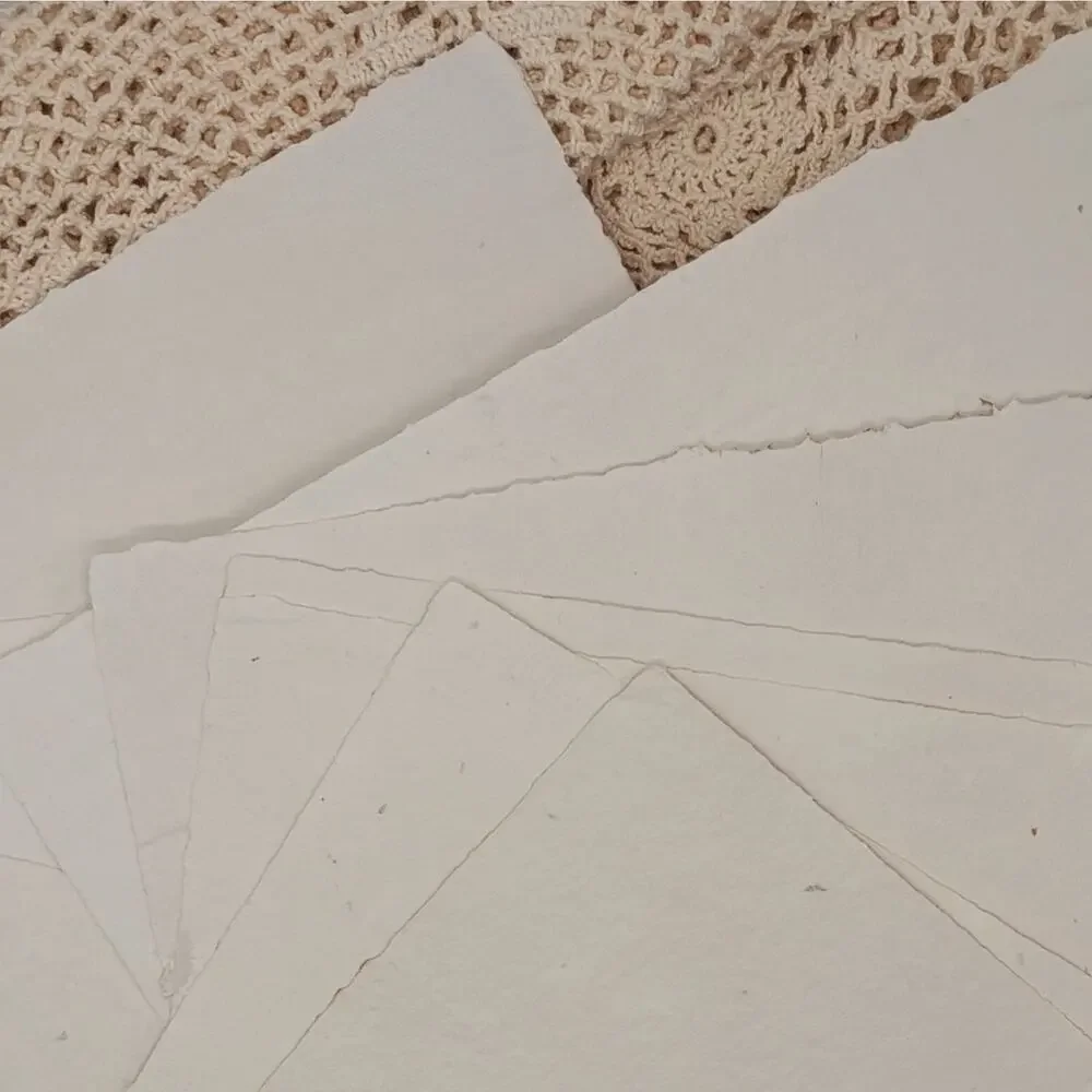 Handmade Papers , 10 Thin Cream Deckled Edge Sheets